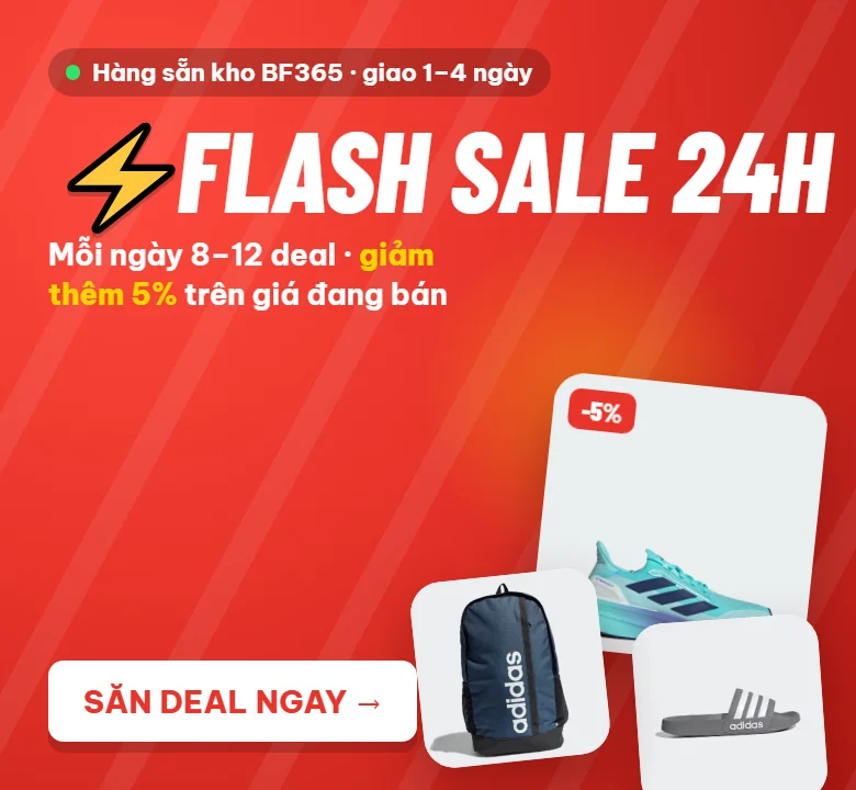 Flash Sale 24H — mỗi ngày 8–12 deal hàng sẵn, giảm thêm 5%